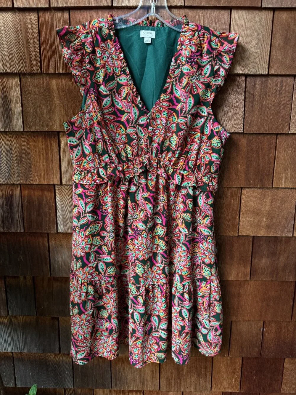 J. Crew Floral Print Tiered Ruffle V-neck Mini Dress in Women's 14